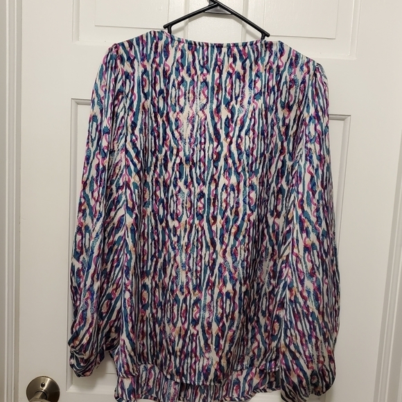 ee:some Retro Print V Neck Bubble Sleeve Colorful Blouse Size Large - Picture 10 of 10